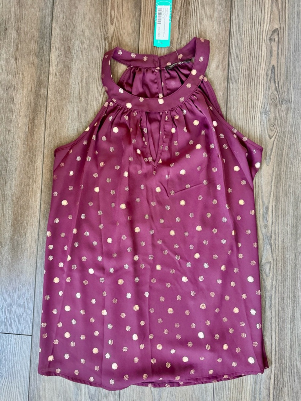 Papermoon Burgundy/purple  Halter Blouse with Rose Gold Dot Accents- stitch fix